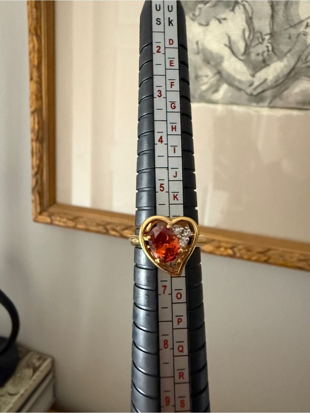Size 6 Gold Heart Fashion Ring with Orange Gemstone